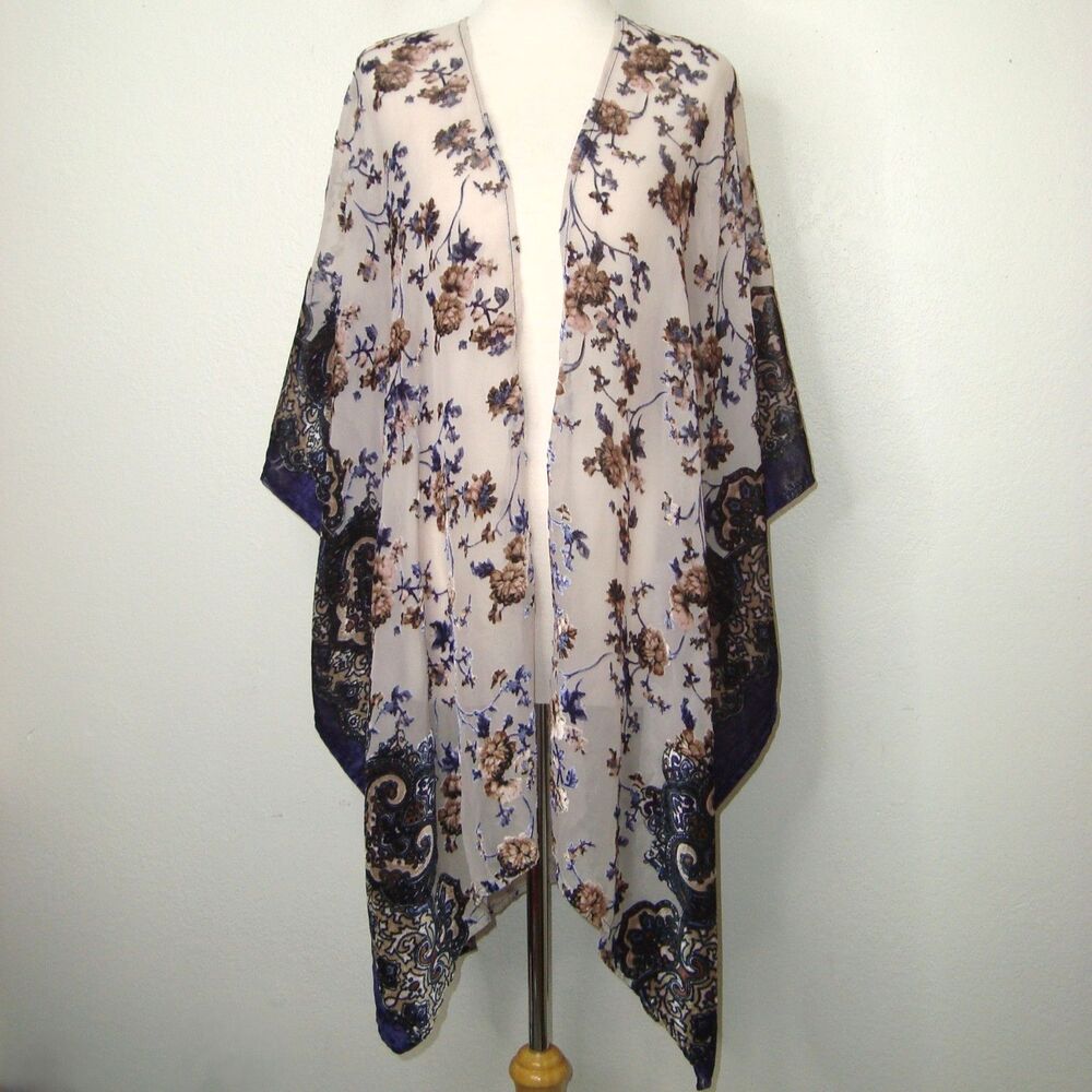 Lulla Collection By Bindya Floral Velvet Burnout Kimono Romantic Boho Fairy